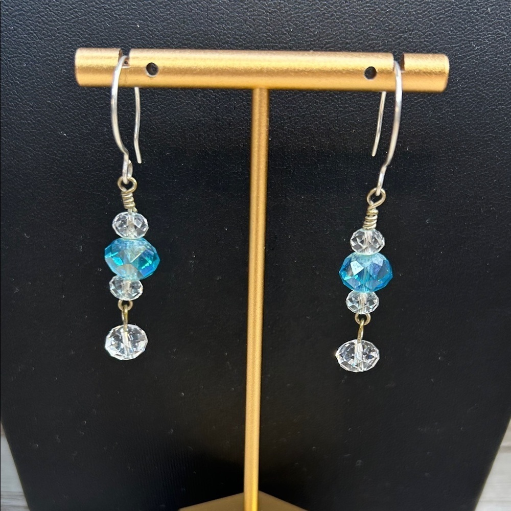 Blue Crystal and 925 Silver Dangle Earrings